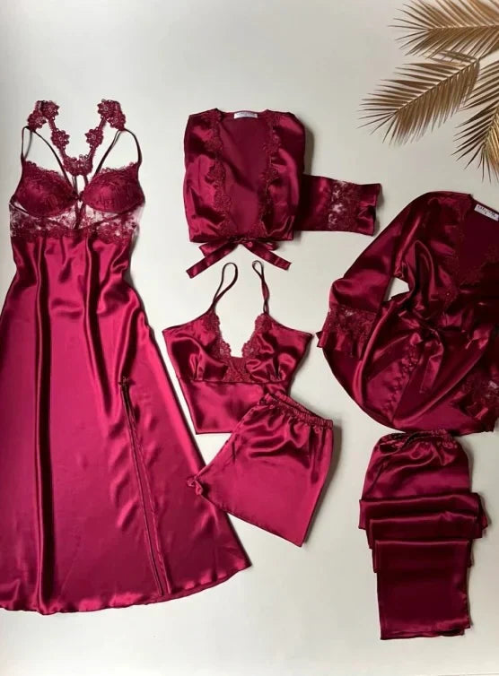 6-Piece Turkish Satin Nightgown Set | Soft, Elegant & Comfortable