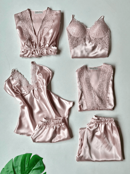 6-Piece Turkish Satin Nightgown Set | Soft, Elegant & Comfortable